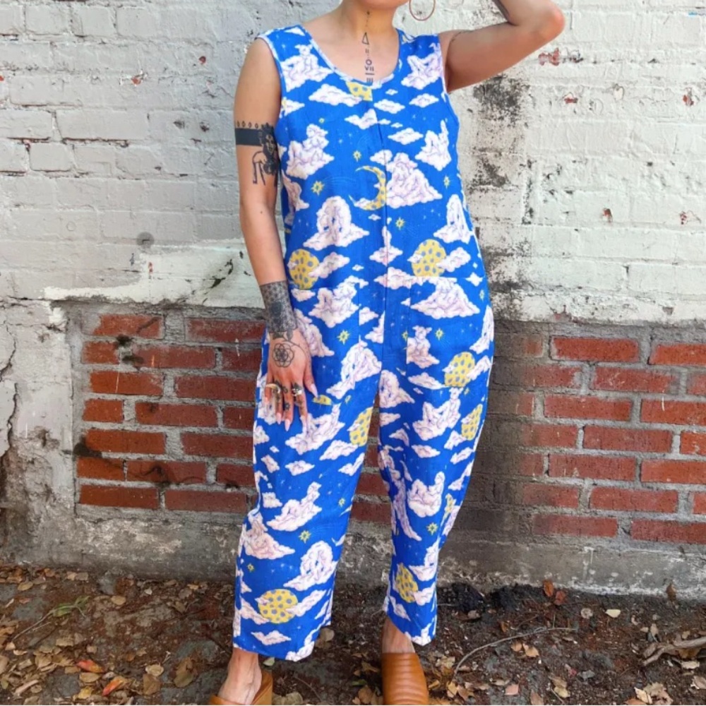 Nooworks Blue and White Cloud People Jumpsuit